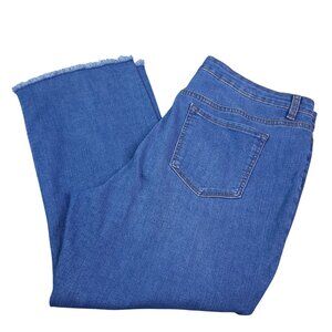 Style & Co Womens Flare Crop Jeans 16P High Rise Medium Wash Frayed Hem Stretch